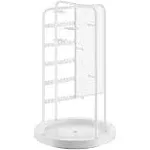 SONGMICS Rotating Jewellery Stand with A Bottom Tray Champagne White