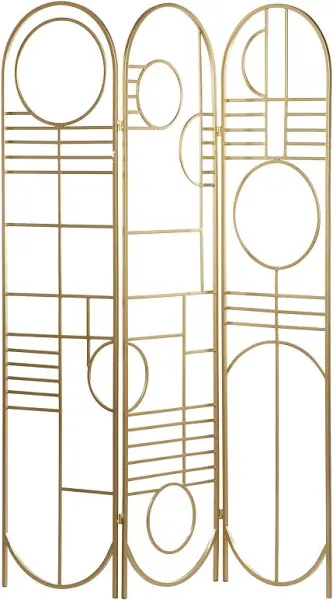 Litton Lane Partition Room Divider Screen 6&#039; 3-Panel Arched Hinged Foldable Gold