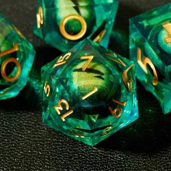 ARUOHHA DND Resin Dice Beholder's Dragon Eye Dice Liquid Core D and D Dice Set with Gift Box, Green Sharp Edged Dice Dungeons and Dragons Polyhedral D&D Dice Role Playing Game D20 D12 D10 D8 D6 D4