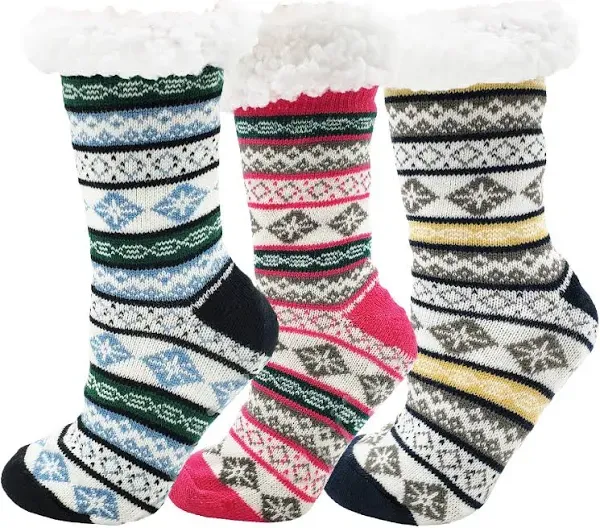 Women's Fluffy Thermal Sherpa Slipper Socks (3 Pairs)