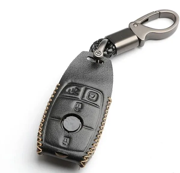 Black Leather Cover For Mercedes-Benz A B C E S G-Class 4 Buttons Key Fob Case