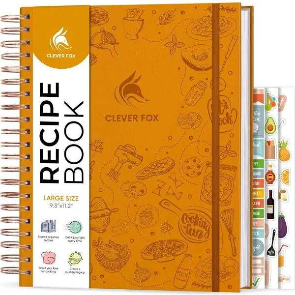 Clever Fox Recipe Book Spiral – Make Your Own Family Cookbook – Blank Recipe Notebook Organizer – Empty Cooking Journal to Write In Recipes – Medium Size, 6.3”x8.3”, Hardcover (Amber Yellow)