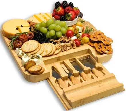 Demin Design Bamboo Cheese Board Charcuterie Board Gift Set