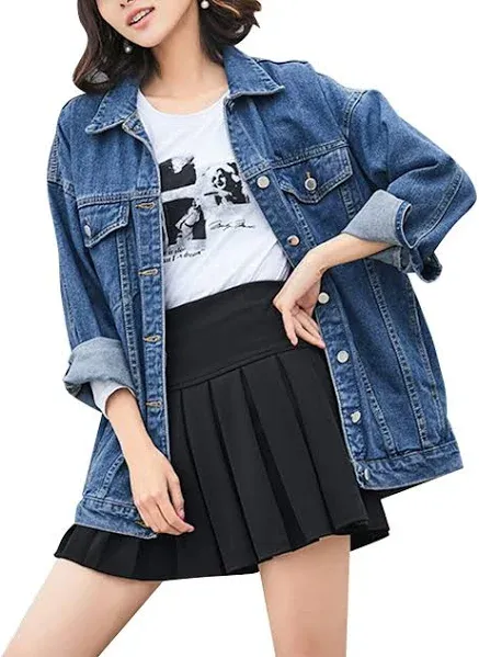 Omoone Women's Oversized Mid Long Denim Jacket Jean Biker Coat