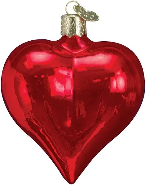 Old World Christmas Shiny Red Heart Glass Blown Ornament