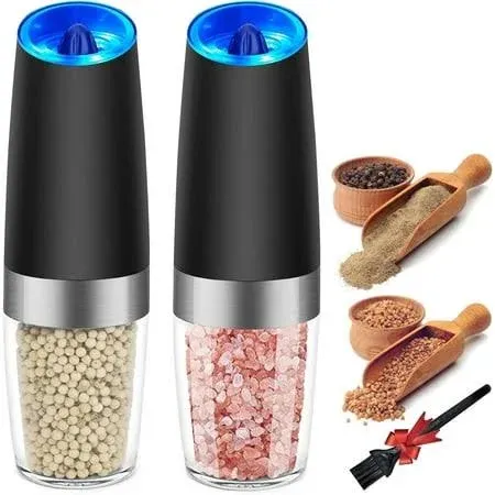 2Pcs Electric Salt and Pepper Grinder Set, Gravity Sensor, Automatic Pepper Mill