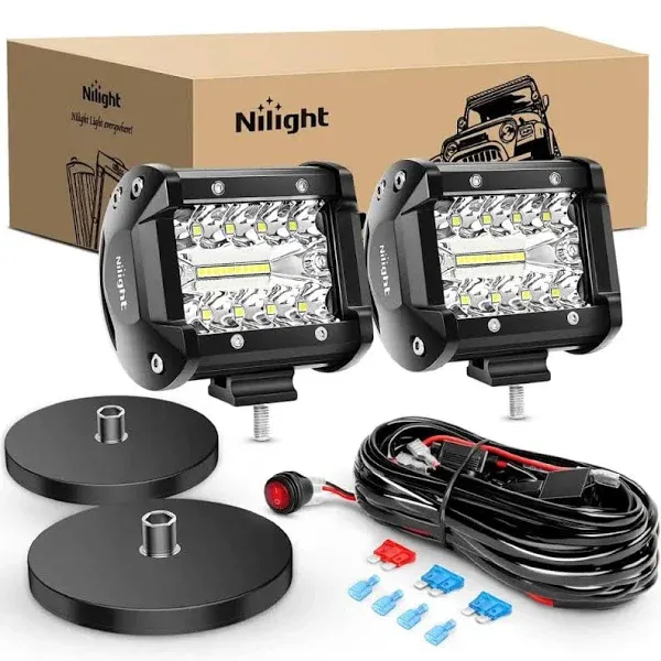 4 Inch 60W Triple Row Spot Flood LED Pods (Pair) W/ Magnetic Base | 16AWG Wire 3Pin Switch