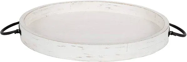  Marmora Casual-Farmhou<wbr/>se Round Wooden Decorative Tray with 18&#034; Diameter White