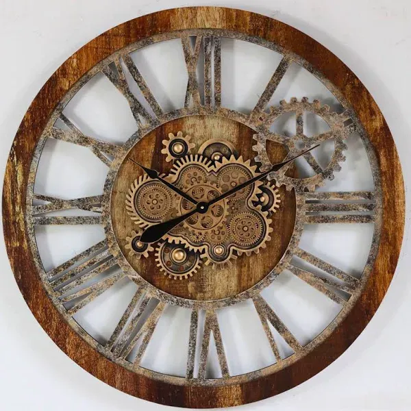 Wall Clock 36" Round Oversized for Living Room decor with Real Moving Gears America Collection The Gears Clock