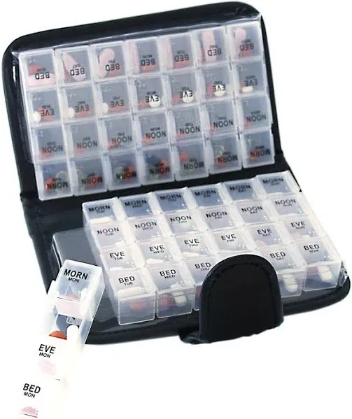 Smart Essentials 14 Day Pill & Vitamin Organizer 2 Weeks AM/PM 4 Doses a Day Travel Case Handy & Portable, Black, GM8283