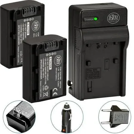 BM Premium 2 NP-FV50A High Capacity Batteries and Charger for Sony FDR-AX30