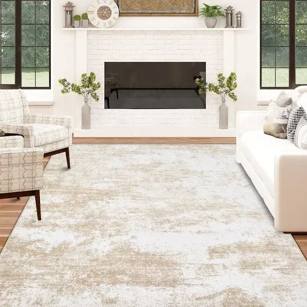 Art&Tuft Washable Rug, Anti-Slip Backing Abstract Area Rugs, Stain Resistant Rugs for Living Room, Foldable Machine Washable Area Rug(01-Beige, 5'x7')