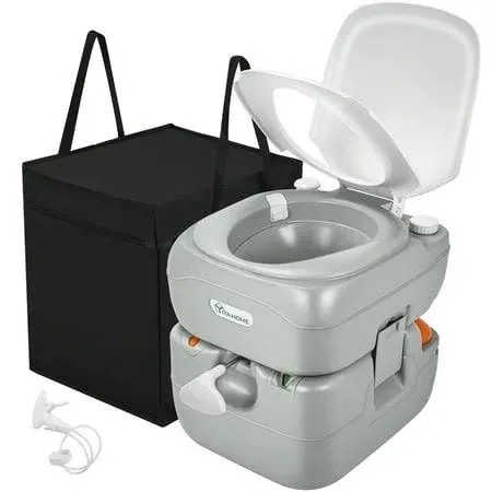 Portable Toilet Camping Porta Potty 5.8 Gallon with Carry Bag and Hand Sprayer, 