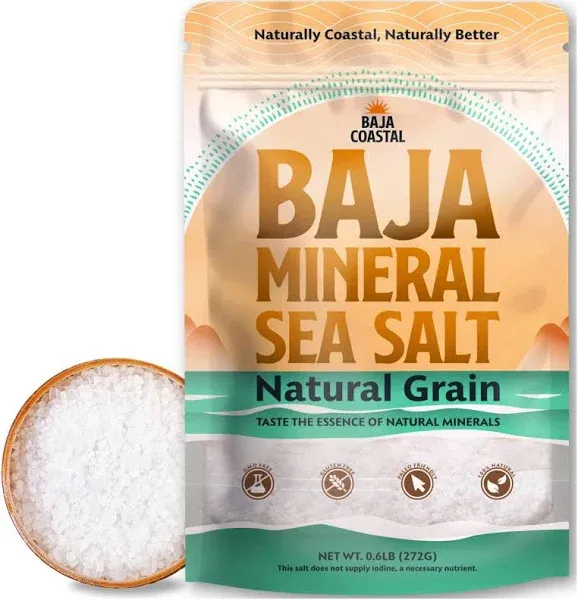 Baja Coastal Baja Mineral Sea Salt, Natural Grain, 1 Lb. - 16 Oz. 100% Natural Unrefined Mineral Sea Salt, Rich in 90+ Essential Minerals