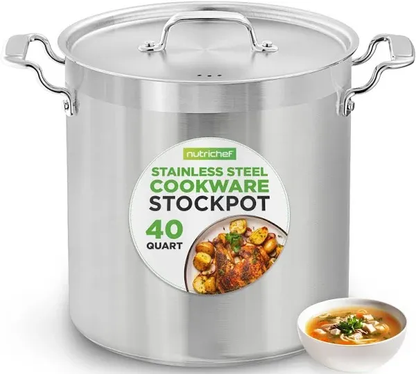 Stainless Steel Cookware Stockpot, 30 Quart Heavy Duty Induction Soup Pot with S