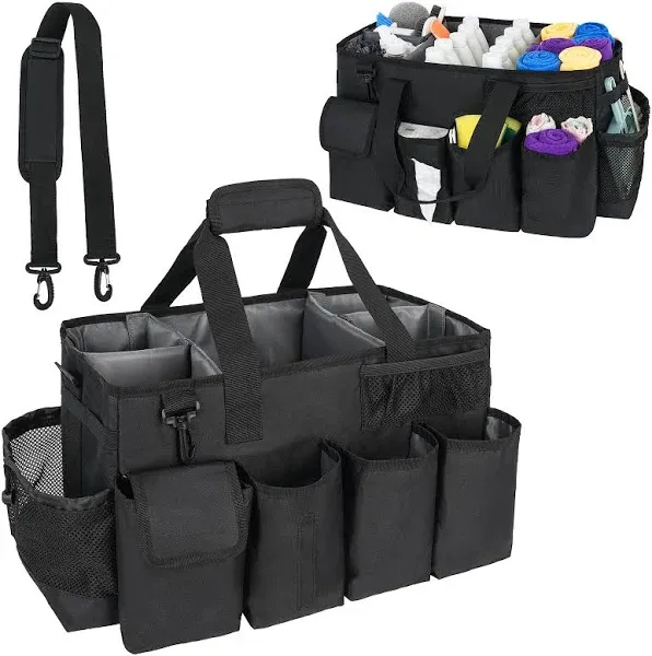 Cleaning Caddy Bag,Extra Large Cleaning Supplies Organizer with Handle for Housekeepers,Black