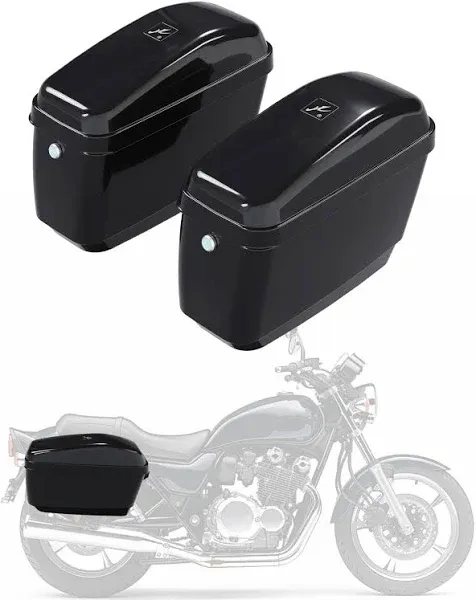 Hard Motorcycle Saddle Bags Saddlebags w/Mounting Kit Compatible with Harley Davidson Honda Shadow Kawasaki Vulcan VN Black Hard Trunk Saddlebags