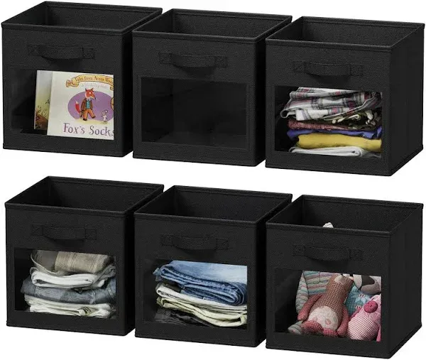 SpaceAid Storage Cubes with Clear Windows, Set of 6 Fabric Bins, 11 Inch Foldable Baskets Boxes for Closet, Cubby Shelf or Cube Storage Organizer