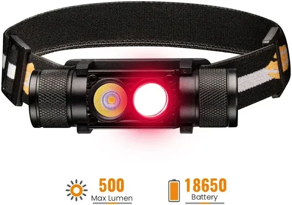 77outdoor LED Rechargeable Red Headlamp, D25LR Powerful Lightweight Head Flashlight with 90 High CRI Bright White Light and 660nm Deep Red Light, USB Charging for Camping, Hiking, Hunting