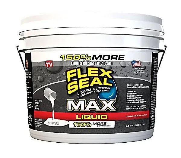 Flex Seal Liquid MAX, 2.5 Gallon, White, Liquid Rubber Coating Sealant, Water...