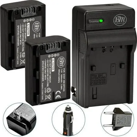 BM Premium Pack of 2 NP-FV50 Batteries with Battery Charger for Sony Handycam Camcorder