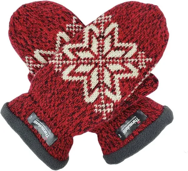 BRUCERIVER Women's Snowflake Knit Mittens with Warm Thinsulate Fleece Lining