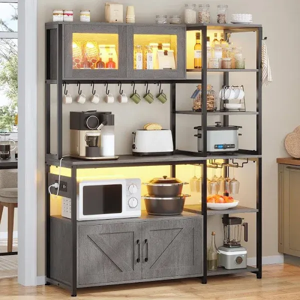 Bakers Rack for Kitchen with Storage and Coffee Bar Cabinet