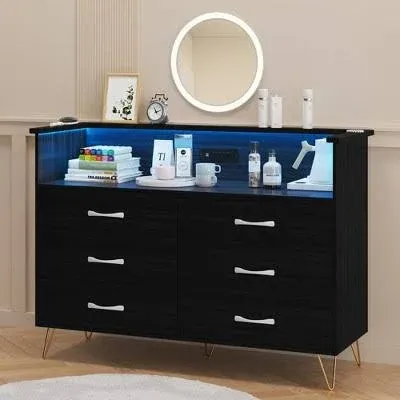 WhizMax Dresser for Bedroom with LED Light & Charging Station