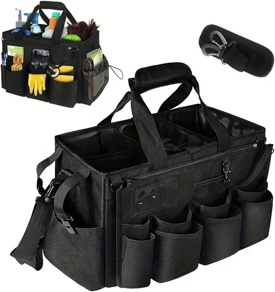 Cleaning Caddy Bag Large Cleaning Supplies Organizer Handle Housekeepers Black