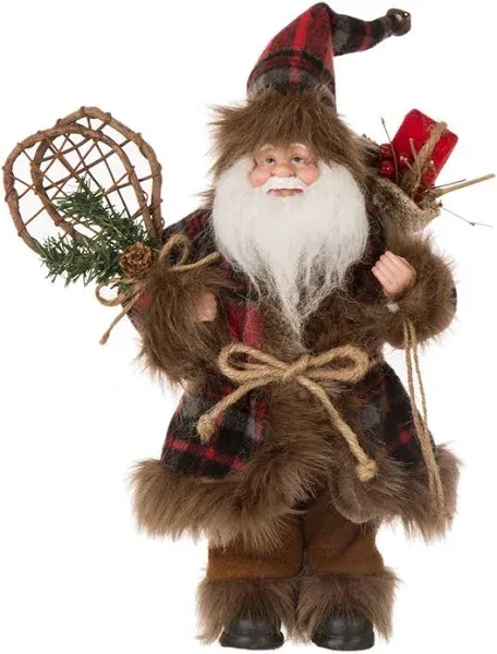 Glitzhome Plaid Santa Figurine