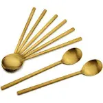 IQCWOOD Korean Spoons, 8 Pieces Stainless Steel Soup Spoons, 8.5 inch Korean Spoons,Gold Spoons with Long Handles, Asian Spoon,C