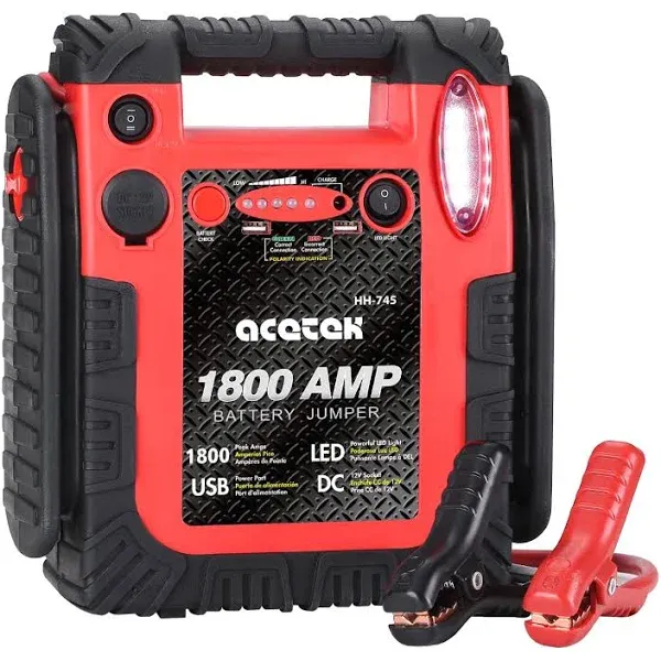 1600 Amp Car Jump Starter Portable Battery Charger, 20000 mAh Emergency Supply Power Pack (Up to 6 L Gas or 6 L Diesel Engine), 12V Auto Lead-Acid Battery Booster with LED Light & USB Ports