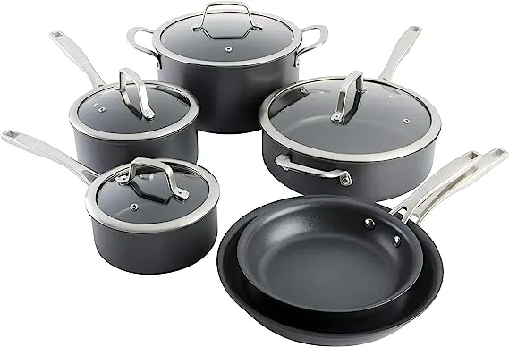 Kenmore Pro Arbor Heights 7-Layer Hard Anodized Induction Nonstick Platinum Forged Aluminum Cookware Set, 10-Piece, Black