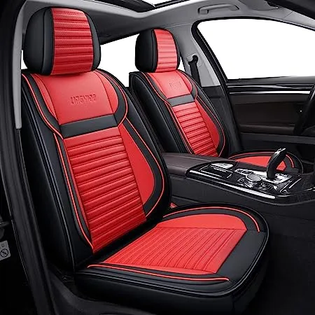 LINGVIDO Leather Car Seat Covers,Breathable and Waterproof Faux Leather Automotive Seat Covers for Cars SUV Truck Sedan,Universal Anti-Slip Driver Seat Cover with Backrest (Full Seat, Red+Black)LINGVIDO Leather Car Seat Covers,Breathable and Wate…