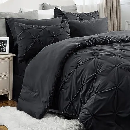 Bedsure King Size Comforter Set - Bedding Set King 7 Pieces, Pintuck Bed in a Bag Grey Bed Set with Comforter, Sheets, Pillowcases & Shams