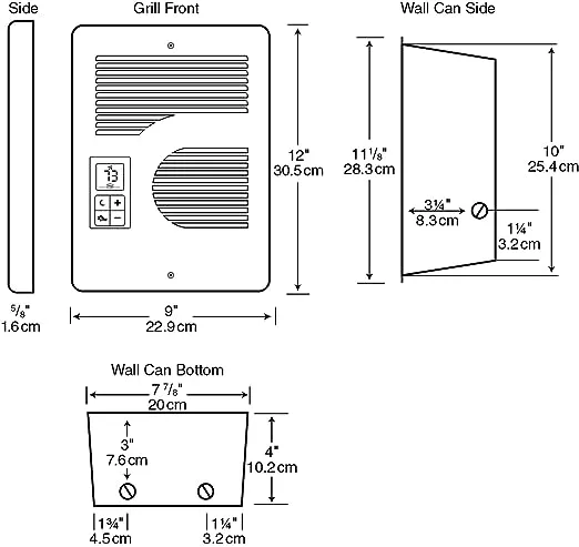 Cadet Energy Plus Wall Heater Complete Unit With Built-in Digital Thermostat (Model: CEC163TW, Part: 65215), 5460/5120/3410 BTU, 240/208/120 Volt, 1600/1500/1000 Watt, White