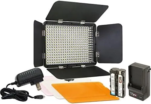 Vidpro LED-330 Photo and Video Light Kit - On Camera Panel LED Light - Adjustable and Dimmable Light Fits Cameras Video Camcorders and DLSR w/Hot Shoe Includes Rechargeable Battery Diffuser and More