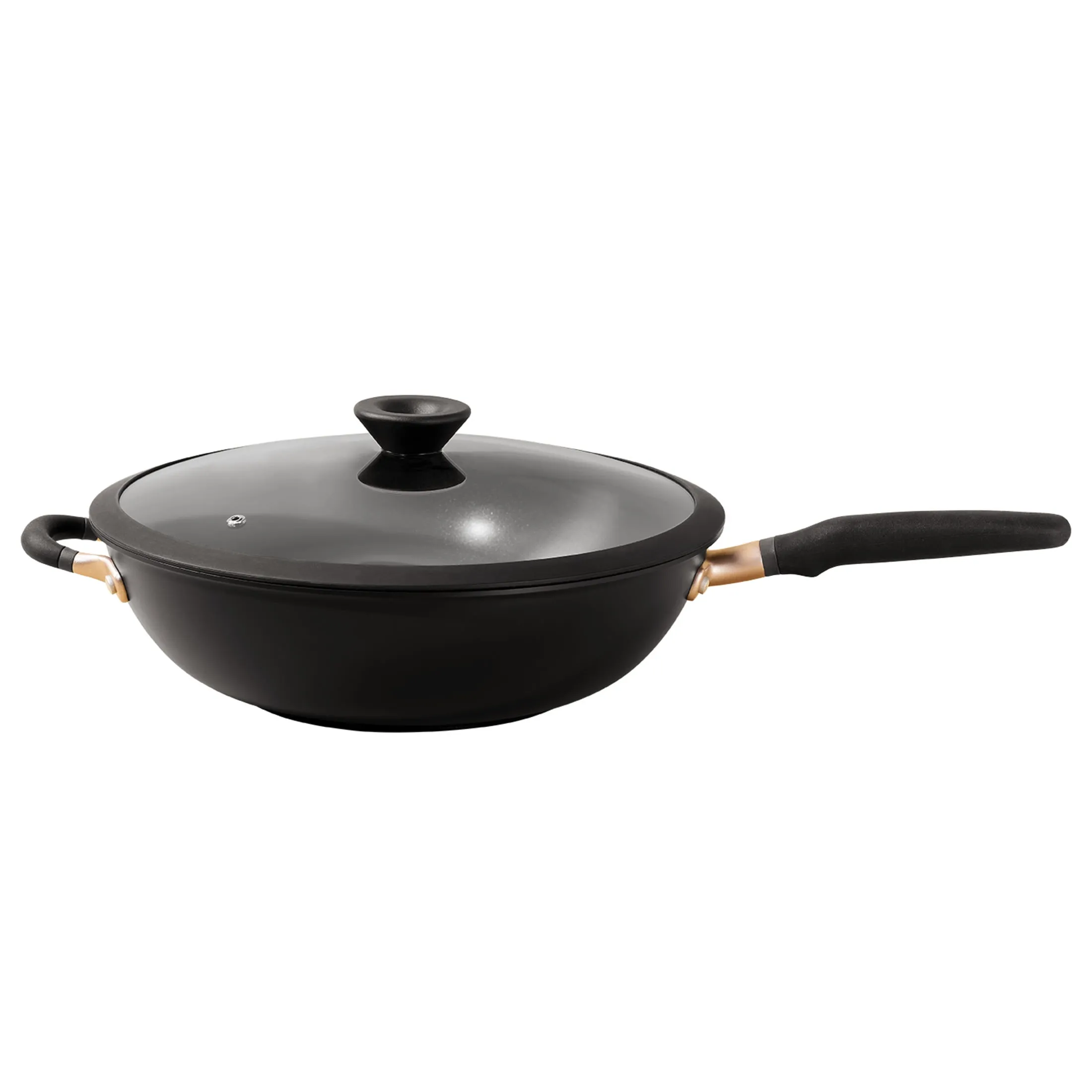 Meyer Nonstick Wok with Glass Lid, 12.5" Induction Compatible Stir Fry Pan, Hard Anodized Nonstick Wok, Dishwasher Safe, Oven Safe, Matte Black with Silicone Handles, Accent Series Cookware, Large