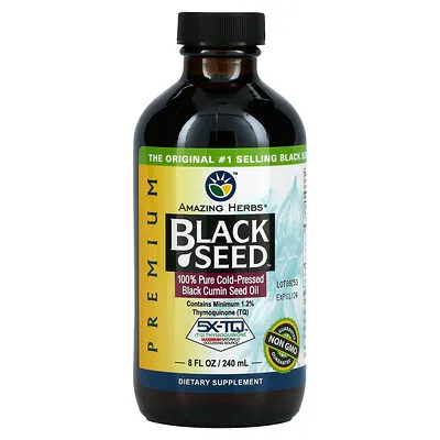 Amazing Herbs, Premium Black Seed, на 100 % чиста олія насіння чорного кмину холодного віджиму, 240 мл (8 рідк. унцій)