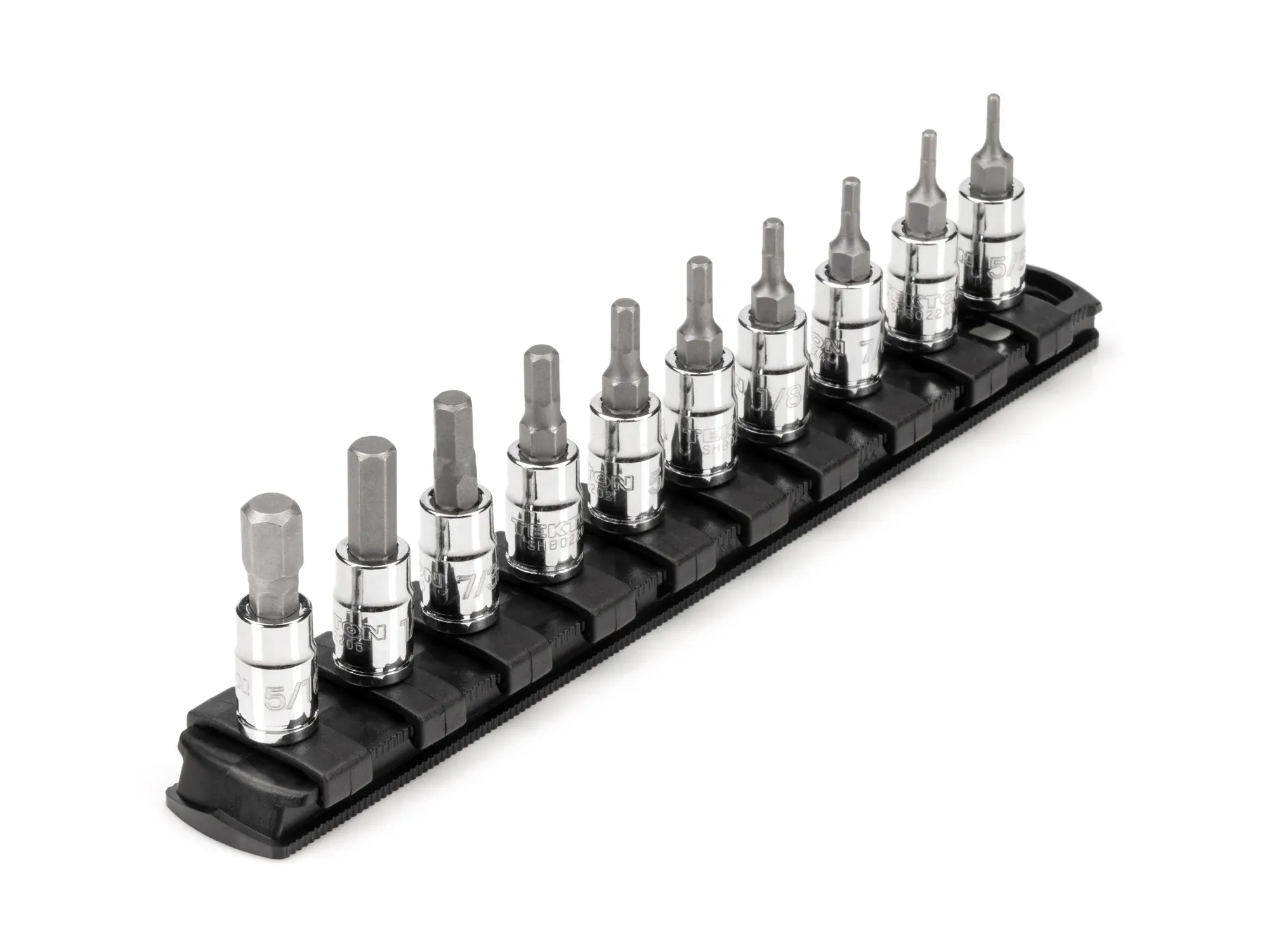 TEKTON 1/4 in Drive Hex Bit Socket Set with Rail, 10-Piece (5/64-5/16 in) | SHB90105