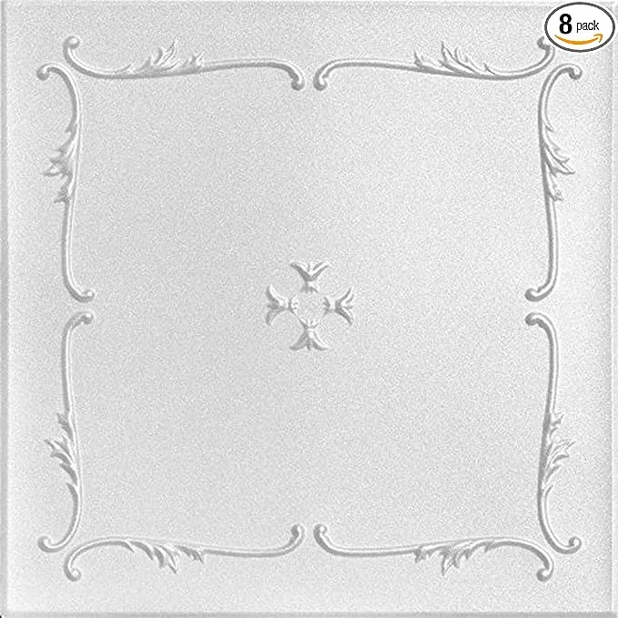 A La Maison Ceilings R05 Spring Buds Foam Glue-up Ceiling Tile (21.6 sq. ft./Case), Pack of 8, Plain White