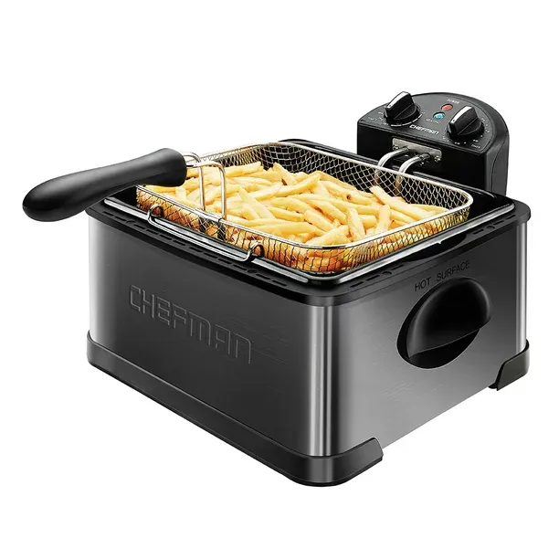 Chefman 4.5 Liter Deep Fryer with Basket Strainer, XL Jumbo size, Adjustable Temperature and Timer, Size: Large, Black