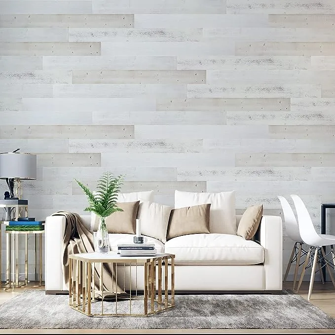 Urban Decor Wood Panels for Wall, Easy Peel and Stick Reclaimed Barn Wood Accent Planks for Kitchen Island Bedroom Doorways Backsplash (White Wash)