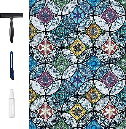 DKTIE Static Cling Decorative Window Film with Installation Tools Non Adhesive Privacy Film Stained Glass Window Film for Bathroom Shower Door Heat Cotrol Anti UV 17.7 x 78.7 Inch