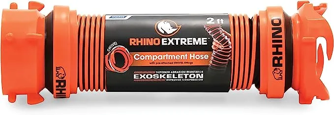 Camco RhinoEXTREME Compartment Sewer Hose | Hose Extends to 2-Feet Long | Black and Orange (39855)