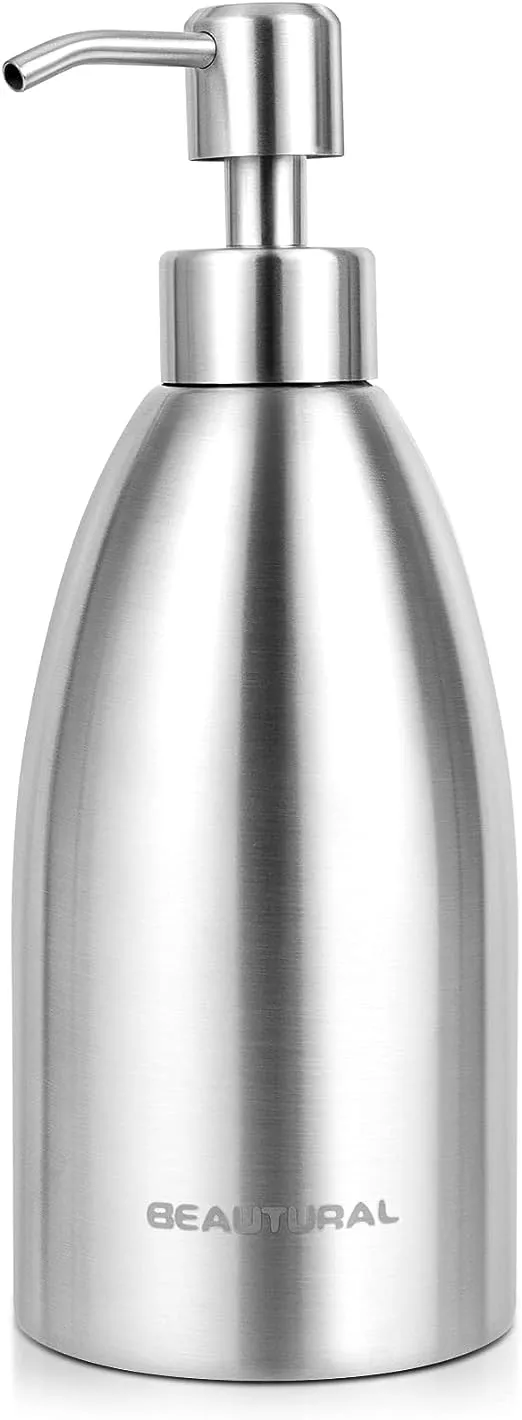 BEAUTURAL Stainless Steel Countertop Soap Dispenser 15.2 Oz, Rust-Proof Liquid Soap Pump Bottle for Kitchen, Bathroom and Countertop Hand Dish Lotion[Upgraded Version]