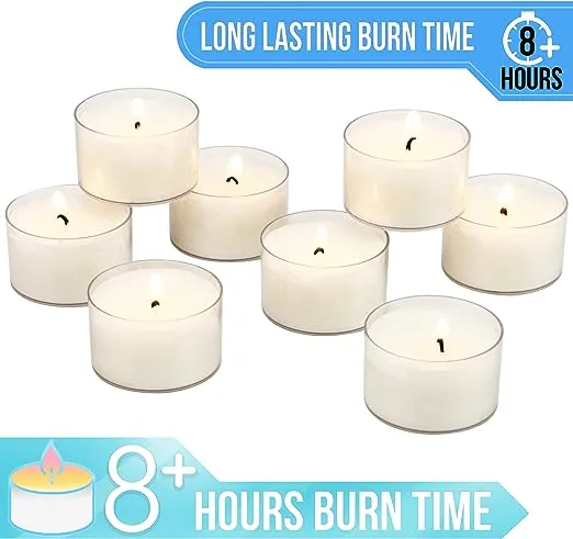 Stonebriar 8 Hour Long Burning Unscented Clear Cup Tea Light Candles, 48... 48 Pack