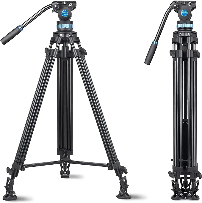 SIRUI AM-25S Video Tripod, 74.8" Professional Heavy Duty Tripod with Adjustable Damping Fluid Head for Camcorder, Cameras, DSLR, 360° Pan & +90°/-75° Tilt, Quick Release Plate, Max Load 22.0lb