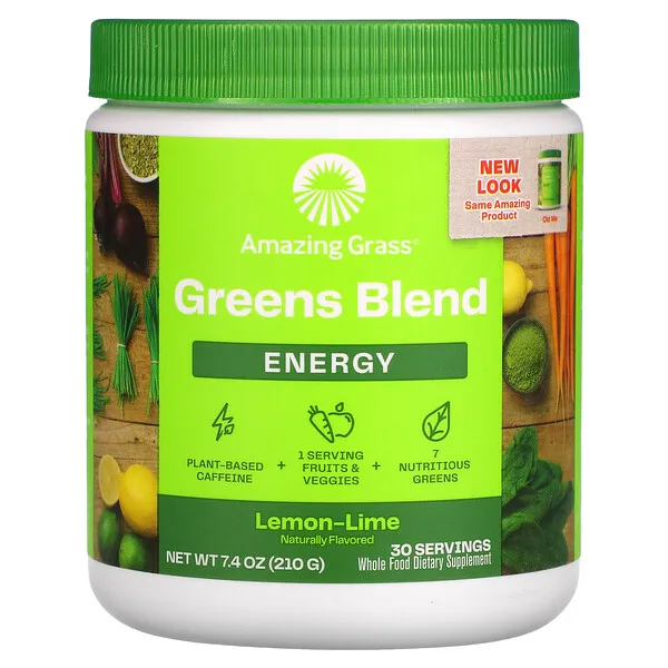 Amazing Grass Green Superfood Energy: Smoothie Mix, Super Greens Powder & Plant Based Caffeine with Green Tea and Flax Seed, Nootropics Support, Lemon Lime, 30 Servings