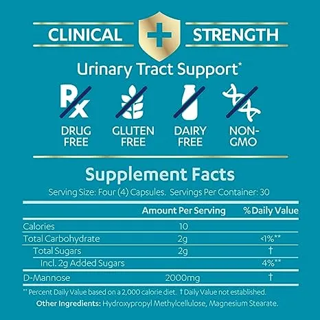 Azo D-Mannose Urinary Tract Health Dietary Supplement, 120 Capsules, Size: 4.70